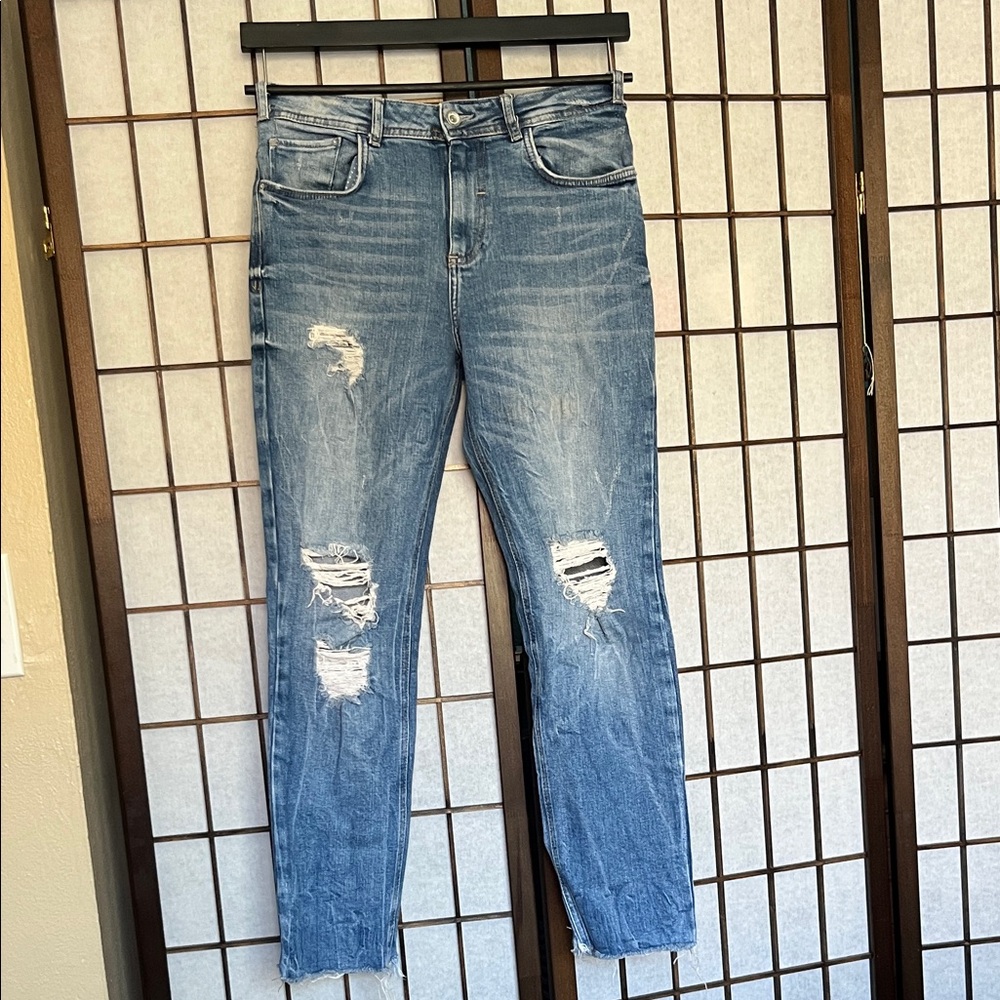 Zara Trafaluc Denimwear Light Blue Distressed Skinny Jeans